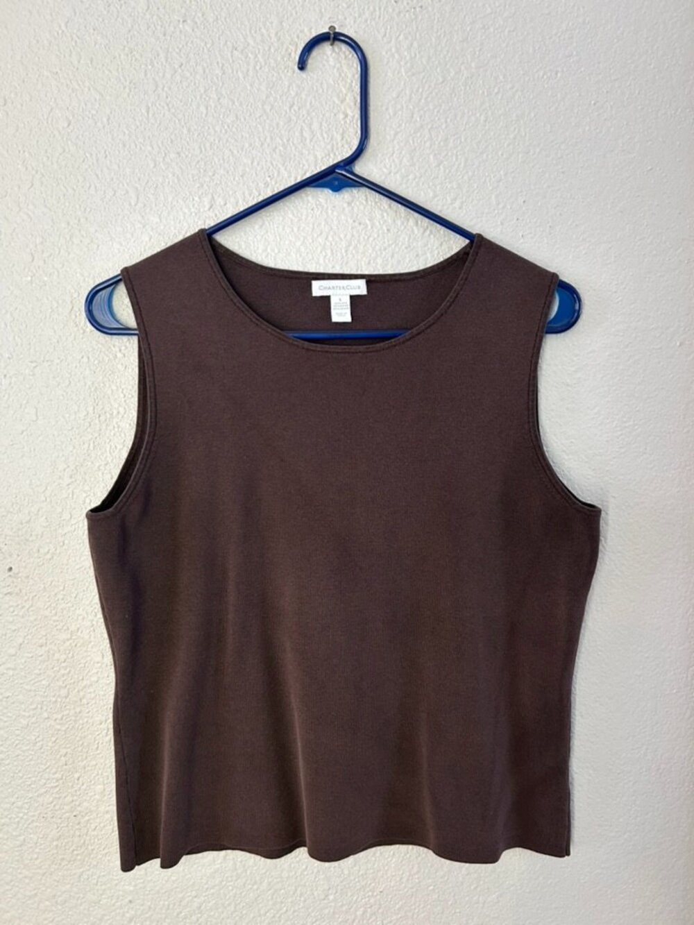 Charter Club Tank Top Sleeveless Brown Knit Silk Blend Normcore